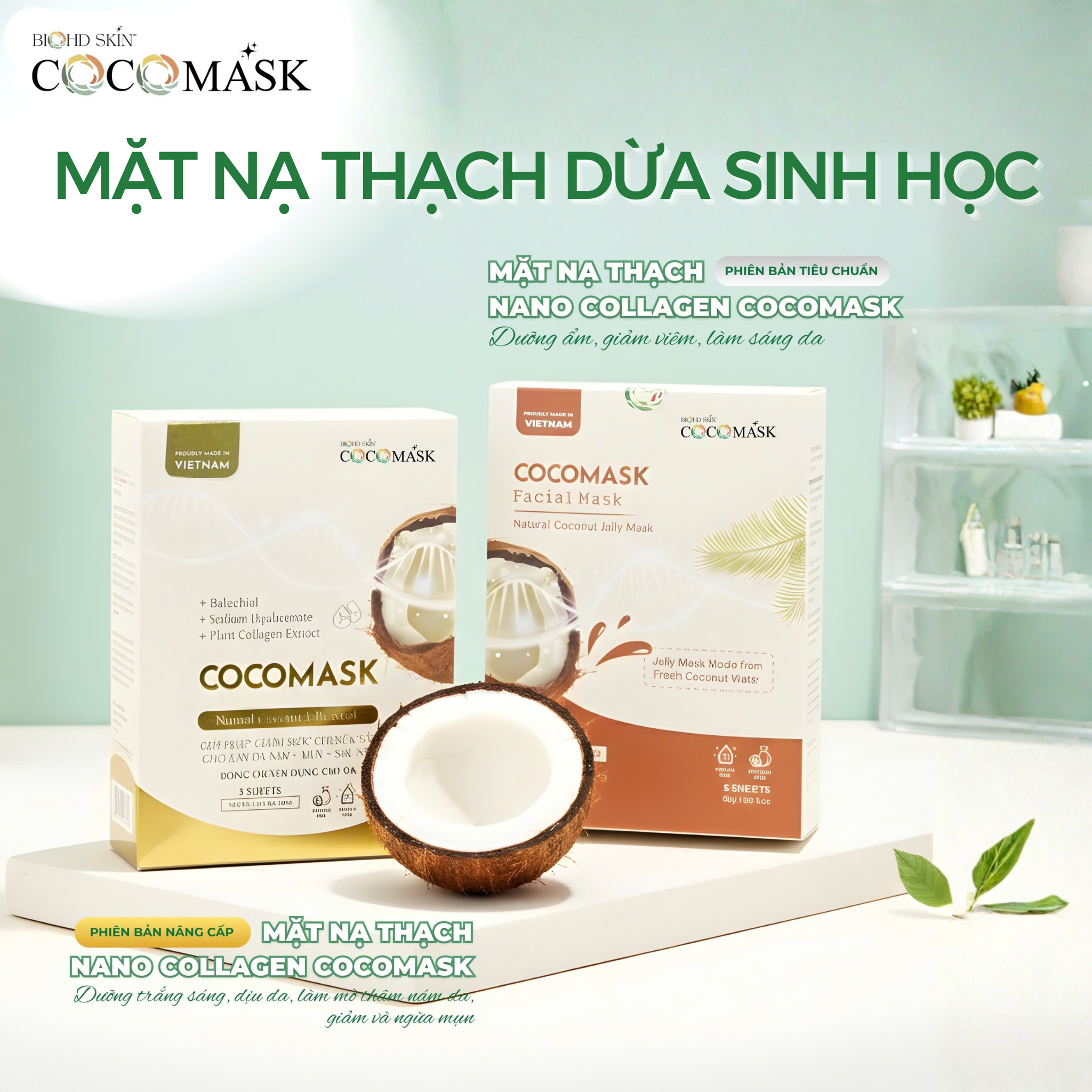 Bộ đôi Mặt nạ thạch dừa sinh học COCOMASK